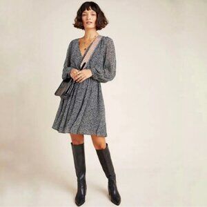 Maeve Anthropologie Carolyn Dress Leopard Print Wrap Style Fall Spring Flowy